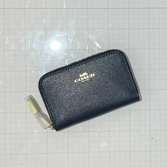 Coach Zip Around Card Coin Purse Wallet Navy Micro Holder Crossgrain Leather SLG - Picture 2 of 5